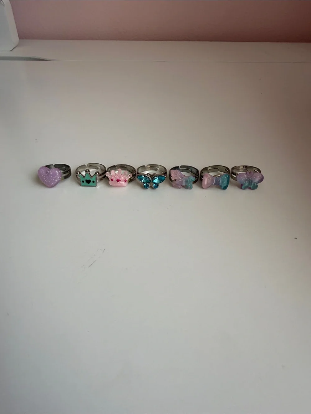 Cute Kids Novelty Ring Set - Pastel Hearts, Crowns & Butterflies